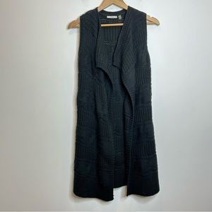 Dex Cable Knit Open Knit Sleeveless Cardigan Sweater Black